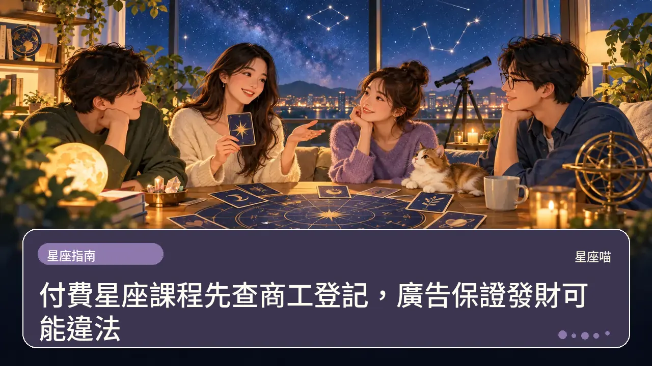 付費星座課程先查商工登記,廣告保證發財可能違法主題插畫
